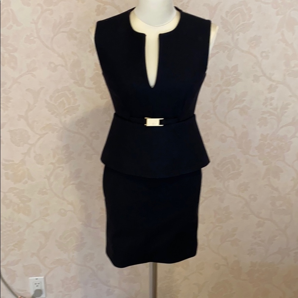 Diane Von Furstenberg Navy Peplum Dress w/ belt